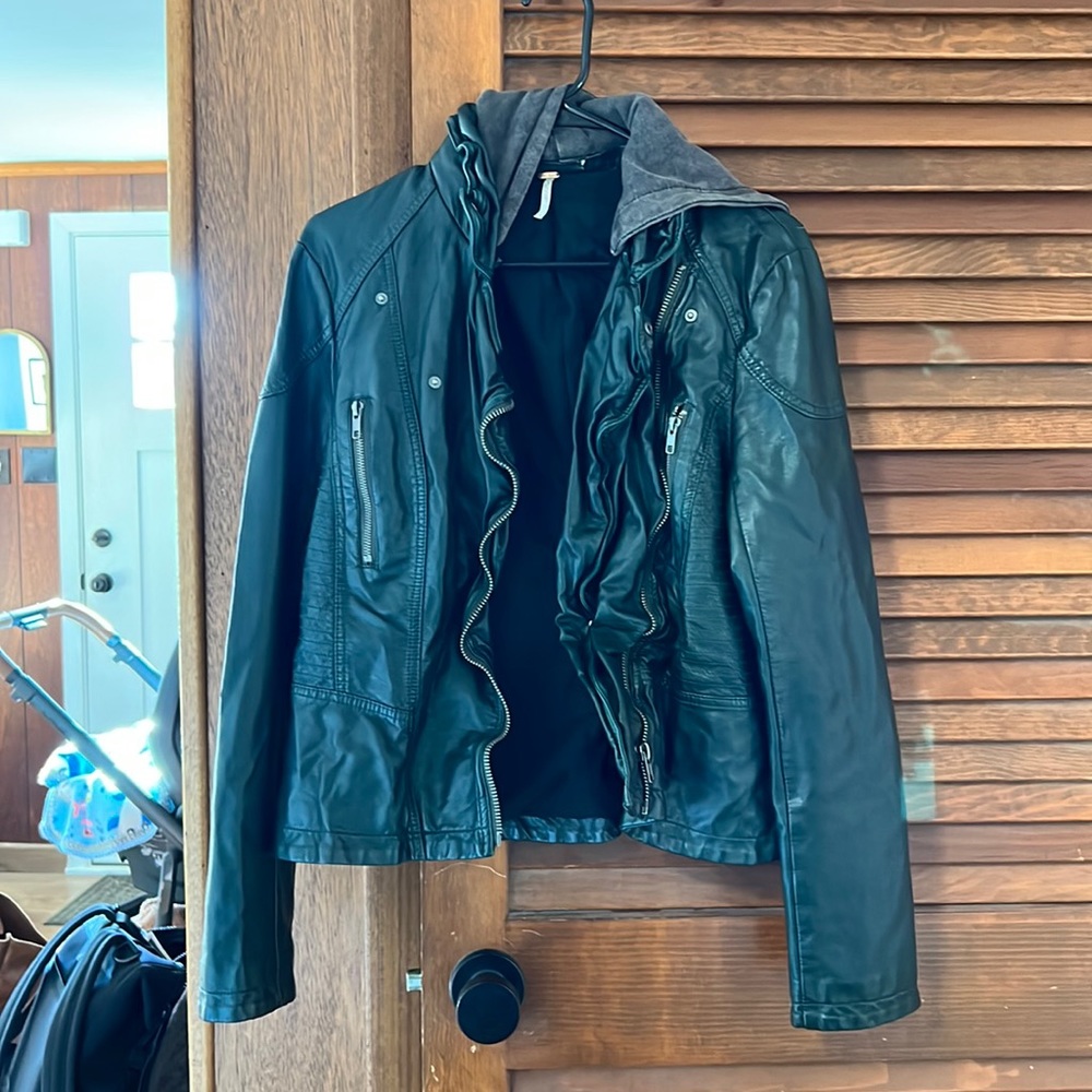 Free People Green Faux Leather Jacket